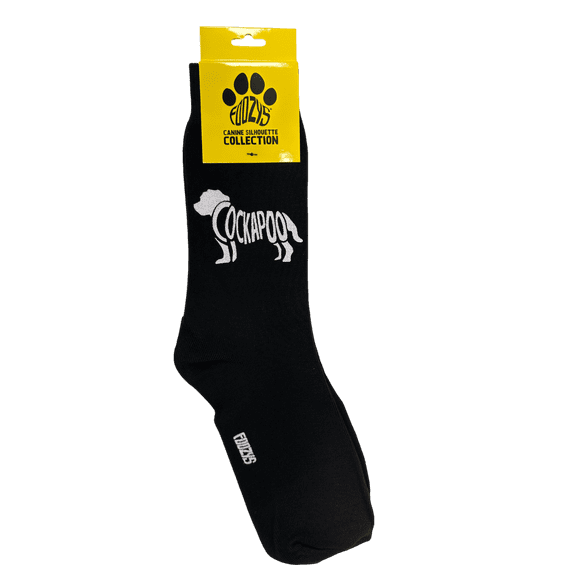 Novelty Crew Socks with Silhouette Cockapoo Dog Print, One Size Fits Most Women, Men, Funny, Cute Gift Idea for Dog Lovers, Comfortable, Stylish, Perfect for Daily Wear, Black
