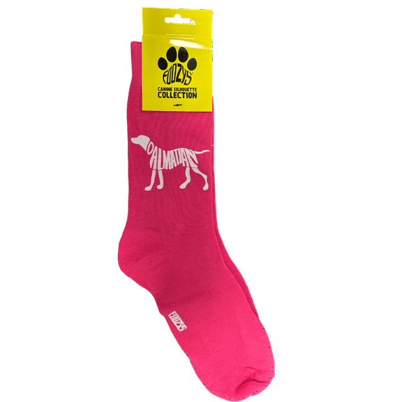 Novelty Crew Socks with Silhouette Dalmatian Dog Print, One Size Fits Most Women, Men, Funny, Cute Gift Idea for Dog Lovers, Comfortable, Stylish, Perfect for Daily Wear, Pink