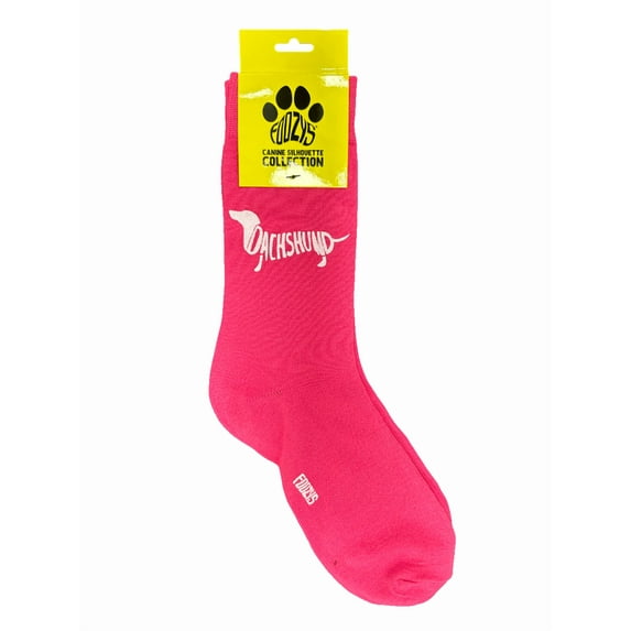 Novelty Crew Socks with Silhouette Daschund Dog Print, One Size Fits Most Women, Men, Funny, Cute Gift Idea for Dog Lovers, Comfortable, Stylish, Perfect for Daily Wear, Pink