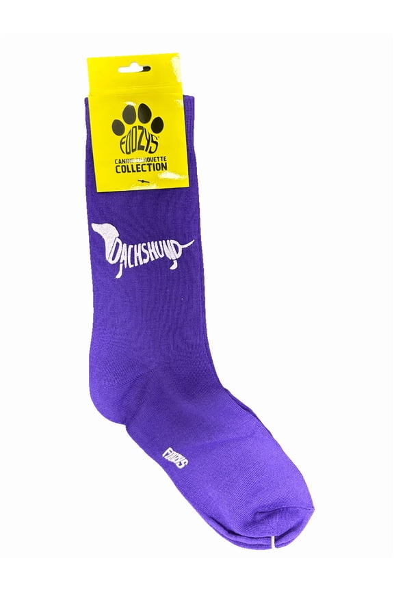 Novelty Crew Socks with Silhouette Daschund Dog Print, One Size Fits Most Women, Men, Funny, Cute Gift Idea for Dog Lovers, Comfortable, Stylish, Perfect for Daily Wear, Purple