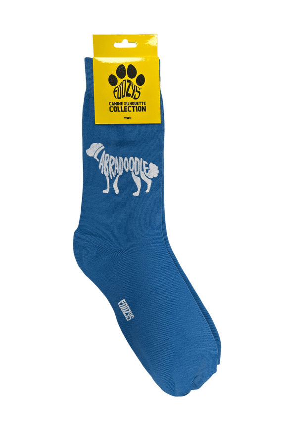 Novelty Crew Socks with Silhouette Labradoodle Dog Print, One Size Fits Most Women, Men, Funny, Cute Gift Idea for Dog Lovers, Comfortable, Stylish, Perfect for Daily Wear, Blue
