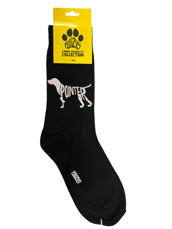 Novelty Crew Socks with Silhouette Pointer Dog Print, One Size Fits Most Women 4–10, Men 6–12, Funny, Cute Gift Idea for Dog Lovers, Comfortable, Stylish, Perfect for Daily Wear, Black