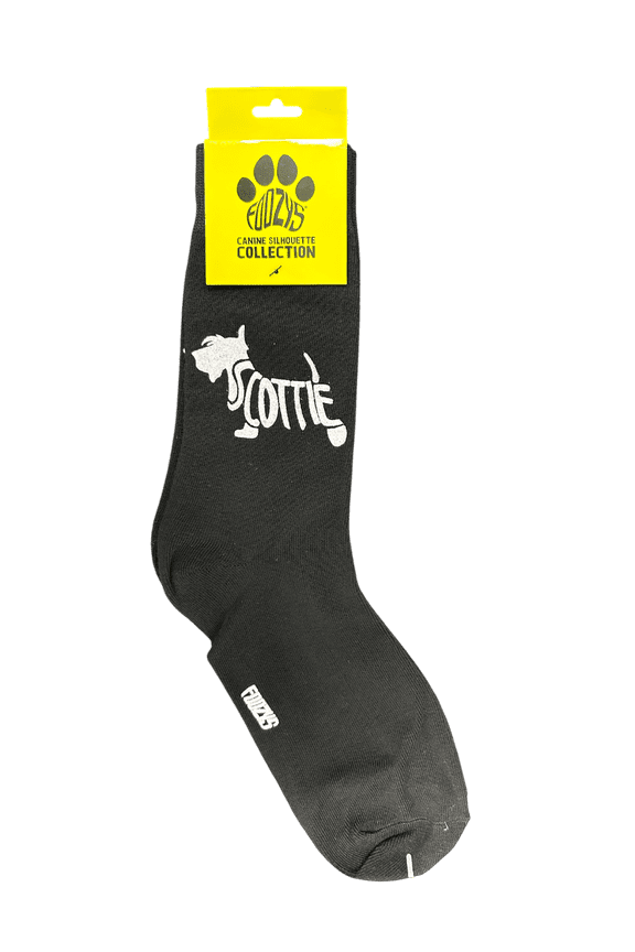 Novelty Crew Socks with Silhouette Scottie Dog Print, One Size Fits Most Women, Men, Funny, Cute Gift Idea for Dog Lovers, Comfortable, Stylish, Perfect for Daily Wear, Black