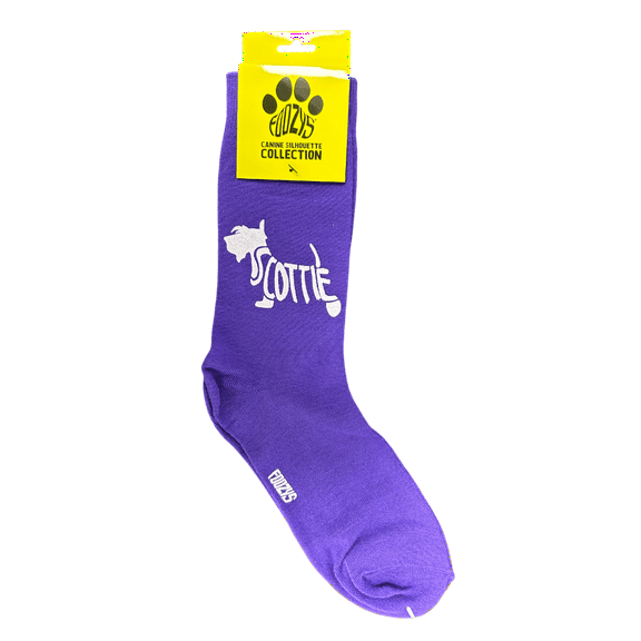 Novelty Crew Socks with Silhouette Scottie Dog Print, One Size Fits Most Women, Men, Funny, Cute Gift Idea for Dog Lovers, Comfortable, Stylish, Perfect for Daily Wear, Purple
