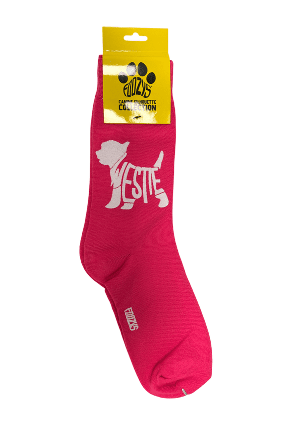 Novelty Crew Socks with Silhouette Westie Dog Print, One Size Fits Most Women, Men, Funny, Cute Gift Idea for Dog Lovers, Comfortable, Stylish, Perfect for Daily Wear, Pink