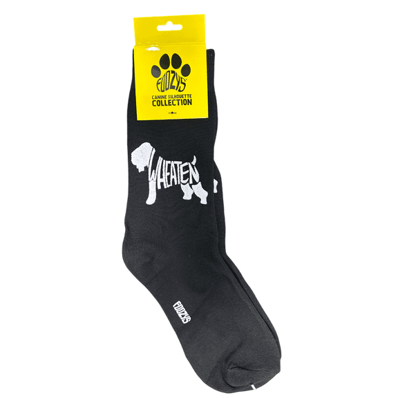 Novelty Crew Socks with Silhouette Wheaten Dog Print, One Size Fits Most Women, Men, Funny, Cute Gift Idea for Dog Lovers, Comfortable, Stylish, Perfect for Daily Wear, Black