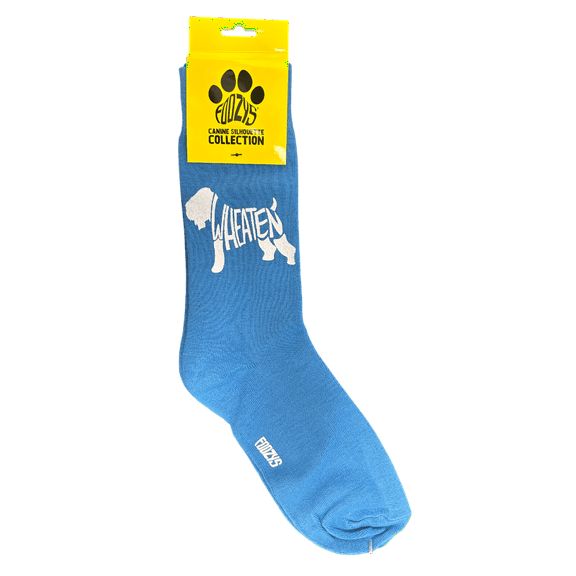 Novelty Crew Socks with Silhouette Wheaten Dog Print, One Size Fits Most Women, Men, Funny, Cute Gift Idea for Dog Lovers, Comfortable, Stylish, Perfect for Daily Wear, Blue