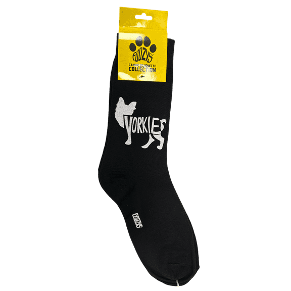 Novelty Crew Socks with Silhouette Yorkie Dog Print, One Size Fits Most Women 4–10, Men 6–12, Funny and Cute Gift Idea for Dog Lovers, Comfortable, Stylish, Perfect for Daily Wear, Black