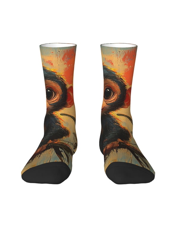 Novelty Crew Socks Unisex Casual Funny Crazy Dress Socks , Cute Monkey Retro