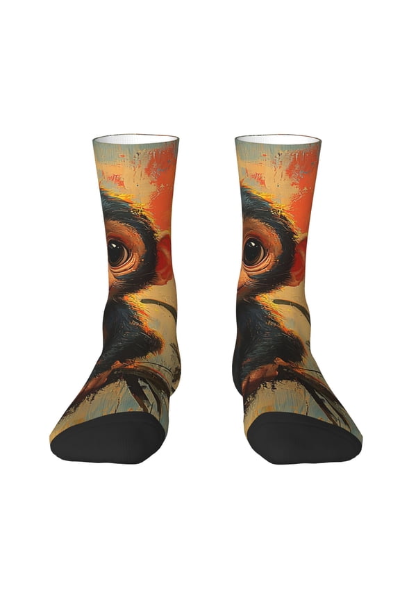Novelty Crew Socks Unisex Casual Funny Crazy Dress Socks , Cute Monkey Retro