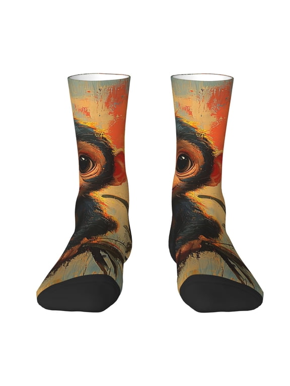Novelty Crew Socks Unisex Casual Funny Crazy Dress Socks , Cute Monkey Retro