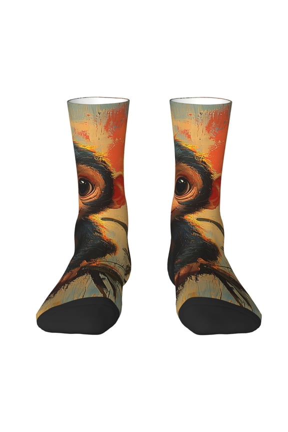 Novelty Crew Socks Unisex Casual Funny Crazy Dress Socks , Cute Monkey Retro