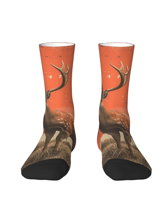 Novelty Crew Socks Unisex Casual Funny Crazy Dress Socks , Deer Camo Vintage Red