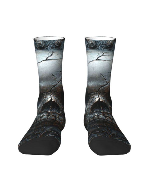 Novelty Crew Socks Unisex Casual Funny Crazy Dress Socks , Gothic Satanic Skull Rose
