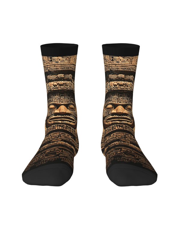 Novelty Crew Socks Unisex Casual Funny Crazy Dress Socks , Mayan Calendar Aztec Black