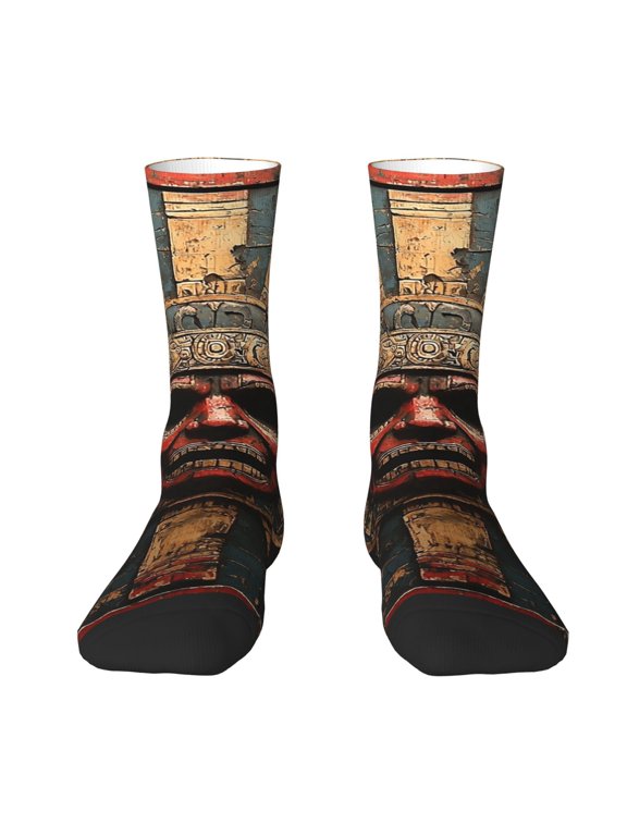 Novelty Crew Socks Unisex Casual Funny Crazy Dress Socks , Mayan Calendar Aztec Vintage Art