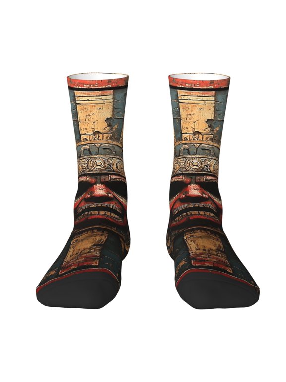 Novelty Crew Socks Unisex Casual Funny Crazy Dress Socks , Mayan Calendar Aztec Vintage Art