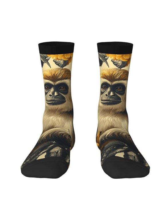 Novelty Crew Socks Unisex Casual Funny Crazy Dress Socks , Monkey Banana Patterns Vintage