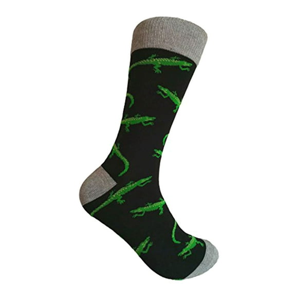 Novelty Crocodile Pattern Mid-calf Dress Casual Socks for Men in Black with Green and Gray Color