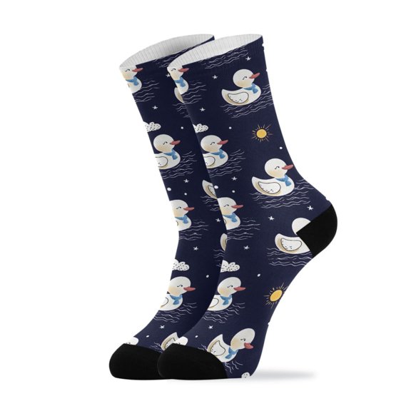 Novelty Cute Duck Cloud Sun Crew Socks for Women Men Soft Stretchy Breathable Unisex Casual Socks One Size Funny Crazy Gift Socks