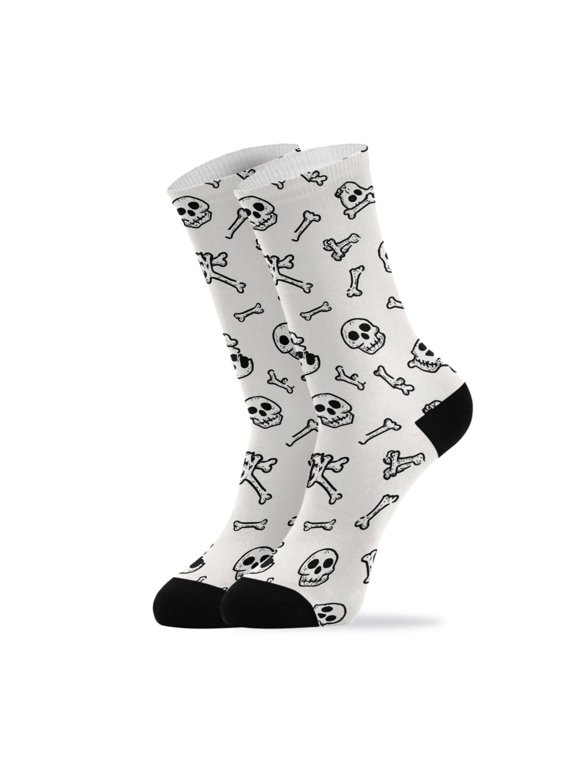 Novelty Cute Skull Bones Crew Socks for Women Men Soft Stretchy Breathable Unisex Casual Socks One Size Funny Crazy Gift Socks
