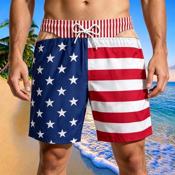 Funny Swim Trunks With US Flag Pattern Patriotic Men Summer Vacation Shorts Trunks for Summer Pool Party Gag Gifts Trunks