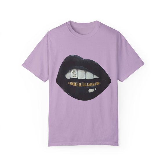 Novelty Dark Lips Illustration Introverts Vintage Snobby Graphic Sassy Gag Men Women Unisex Garment-Dyed T-shirt