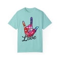 thumbnail image 1 of Novelty Deafened Deafen Signs Acknowledgement Interpreter Humorous Person With Disabilities Hard Of Hearing Unisex Garment-Dyed T-shirt, 1 of 4