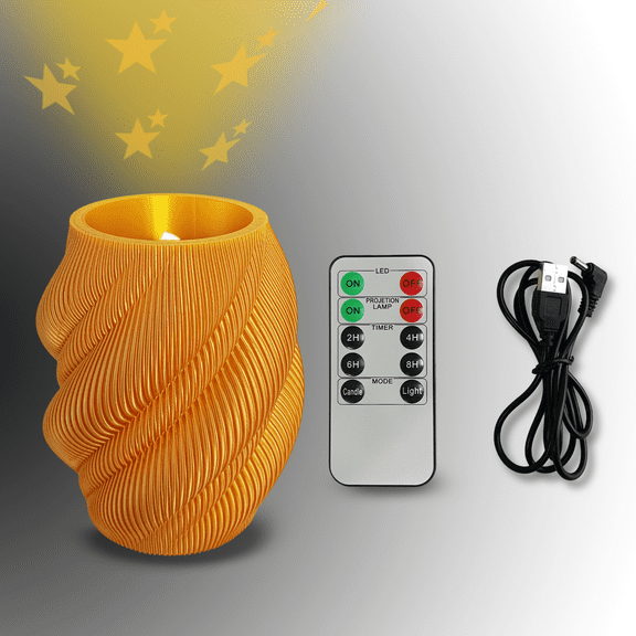 Novelty Decorations Flameless Candles with Pentagram Projector, Gold Spiral Modern Dual Mode Projection Lamp with Remote and Timer