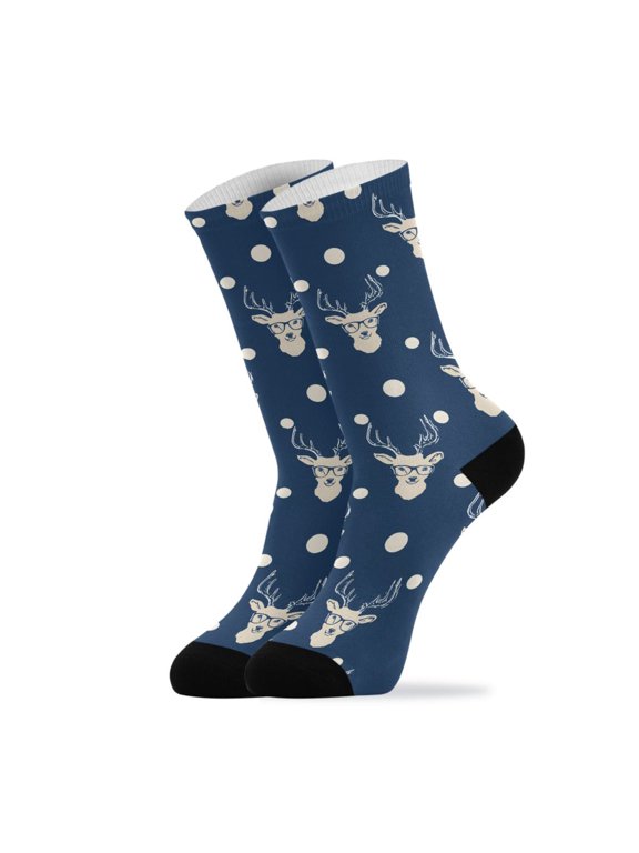 Novelty Deer Glasses Crew Socks for Women Men Soft Stretchy Breathable Unisex Casual Socks One Size Funny Crazy Gift Socks