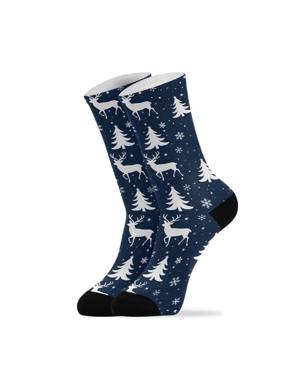 Novelty Deer and Tree Crew Socks for Women Men Soft Stretchy Breathable Unisex Casual Socks One Size Funny Crazy Gift Socks