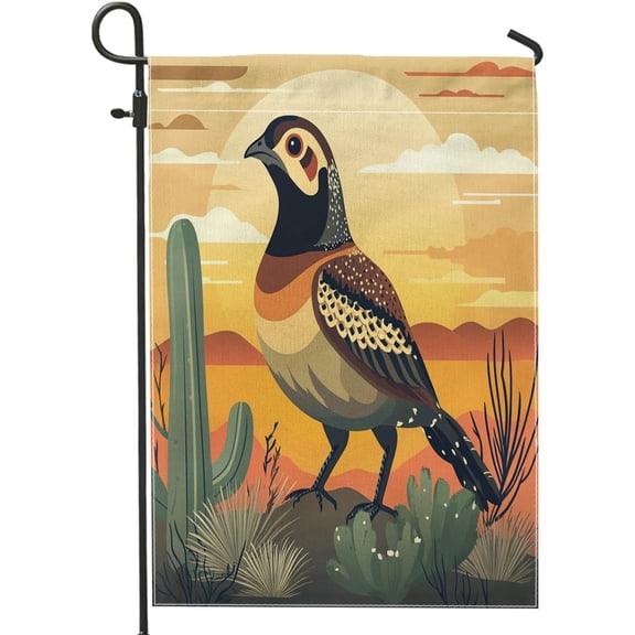 Novelty Desert Quail Garden Flag 12 x 18 Double Sided Cartoon Western Cactus Vertical House Lawn Flag Burlap Outdoor Decor