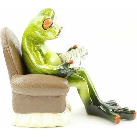Novelty Design Grandpa Frog Reading Newspaper on Chair Shelf Display Home Decor. G16665