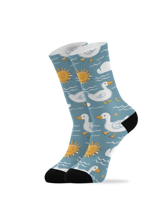 Novelty Duck and Cloud and Sun Crew Socks for Women Men Soft Stretchy Breathable Unisex Casual Socks One Size Funny Crazy Gift Socks