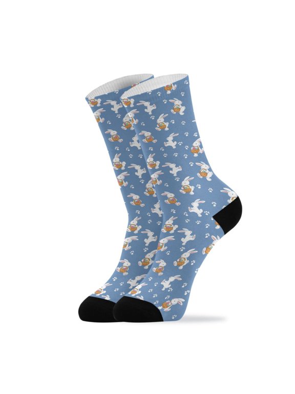 Novelty Easter Rabbit Crew Socks for Women Men Soft Stretchy Breathable Unisex Casual Socks One Size Funny Crazy Gift Socks