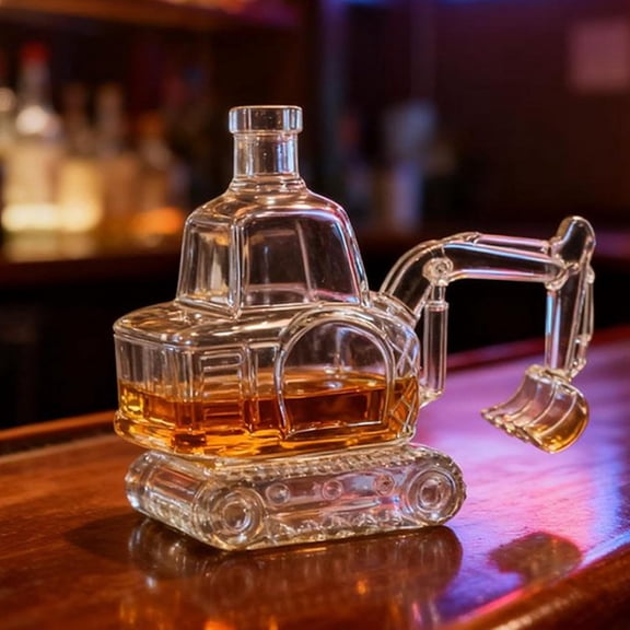 Novelty Excavator Shaped Glass Decanter,Clear Construction Vehicle Liquor Bottle,Unique Whiskey Wine Storage Container For Bar Decor Engineering Lover Gift