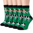 thumbnail image 1 of Novelty Farm Animal Socks Cute Cow Print, 5 Pairs - Soft Stretchy Breathable Knit, Size 9-11, 1 of 5