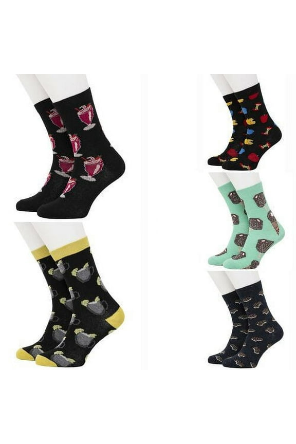 Novelty Fashion Cotton Socks for Women 5-Pack (FOOD/DRINK) Comes w/ GIFT BOX
