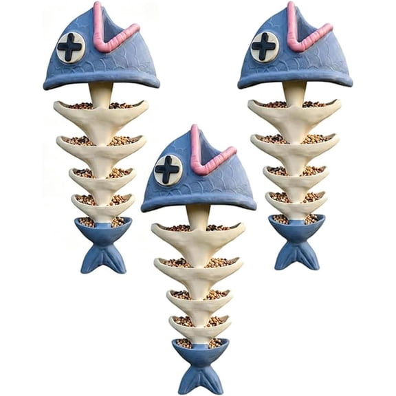 Novelty Fish Bone Hanging Bird Feeder, Multi-Tier Weatherproof Bird Feeder Tray, Fish Skeleton Outdoor Hanging Decor, Bird Feeder & Bath for Yard Garden Backyard(k)