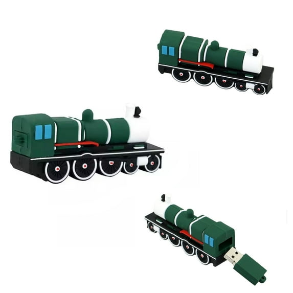 Novelty Flash Drive - Vehicle Shaped Novelty USB Drive - Locomotive USB Drive - Locomotive Flash Drive - Cool Flash Drive (Green Locomotive)