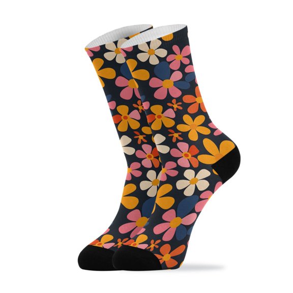 Novelty Floral Groovy Vector Crew Socks for Women Men Soft Stretchy Breathable Unisex Casual Socks One Size Funny Crazy Gift Socks