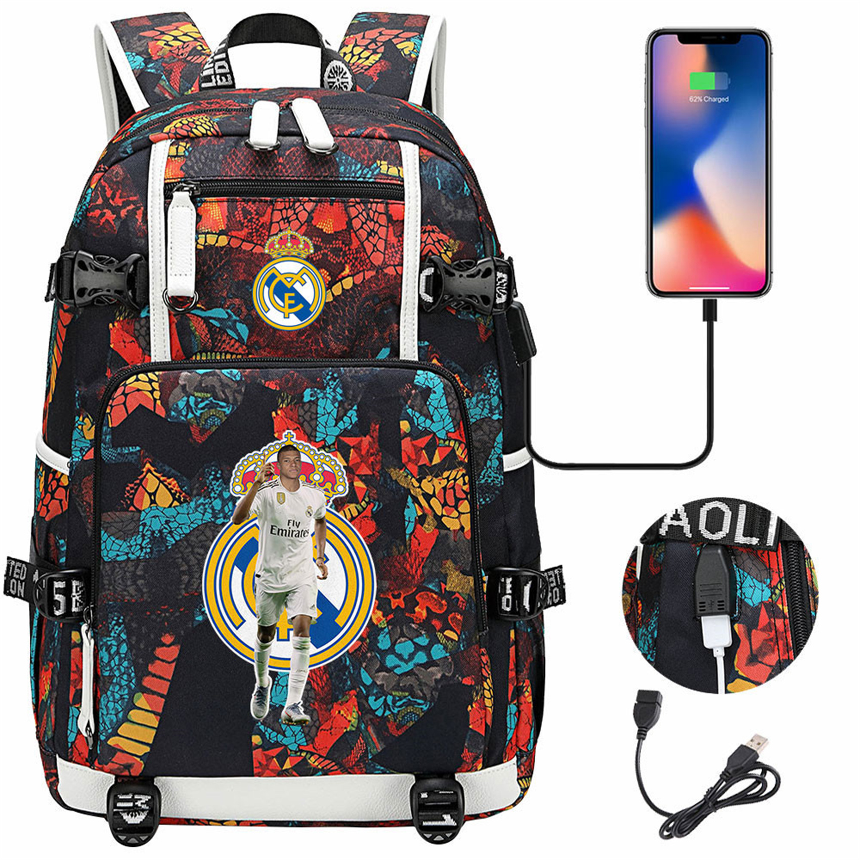 Mbappe Soccer Star Multifunction Backpack – Travel Laptop Bookbag For Men & Women