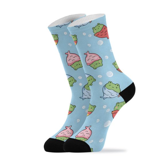 Novelty Frog and Mermaid Crew Socks for Women Men Soft Stretchy Breathable Unisex Casual Socks One Size Funny Crazy Gift Socks