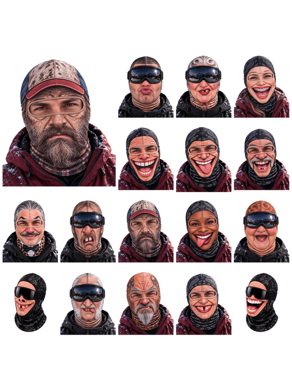 Novelty Full Face Ski Balaclava 3D Old Man Face Print Windproof Warm Face Cover for Men Women Winter Outdoor Snow Activities (Light Brown)
