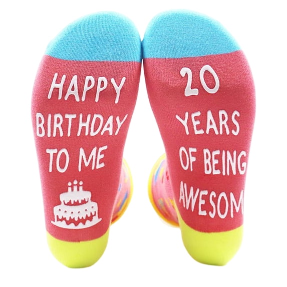 Novelty Fun Happy Birthday Cotton Socks with Blessing Letters Designs Middle Tube Thick Warm Party Socks for Unisex