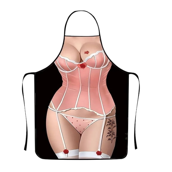Novelty Funny Apron for Women and Men Sexy Lingerie Design Kitchen Cooking Apron with Adjustable Neck Strap and Ties
