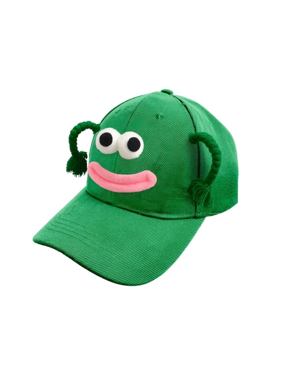 Novelty Funny Baseball Cap with Big Mouth Pigtails Big Eyes Cute Cartoon Face Hat for Men and Women Party