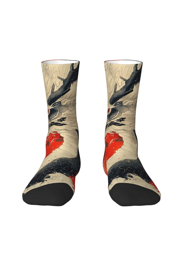 Novelty Funny Crew Socks Casual Crazy Socks for Men Women , Asian Dragon Vintage Art