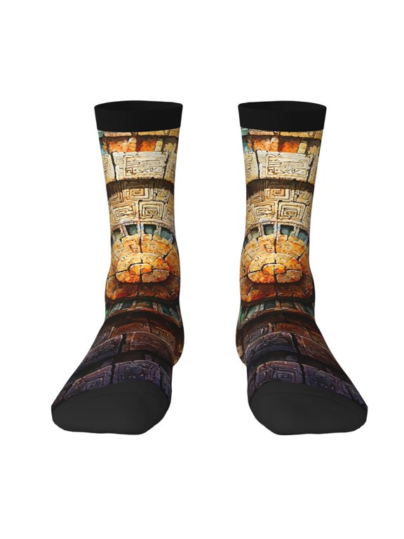 Novelty Funny Crew Socks Casual Crazy Socks for Men Women , Aztec Calendar Mayan Watercolor