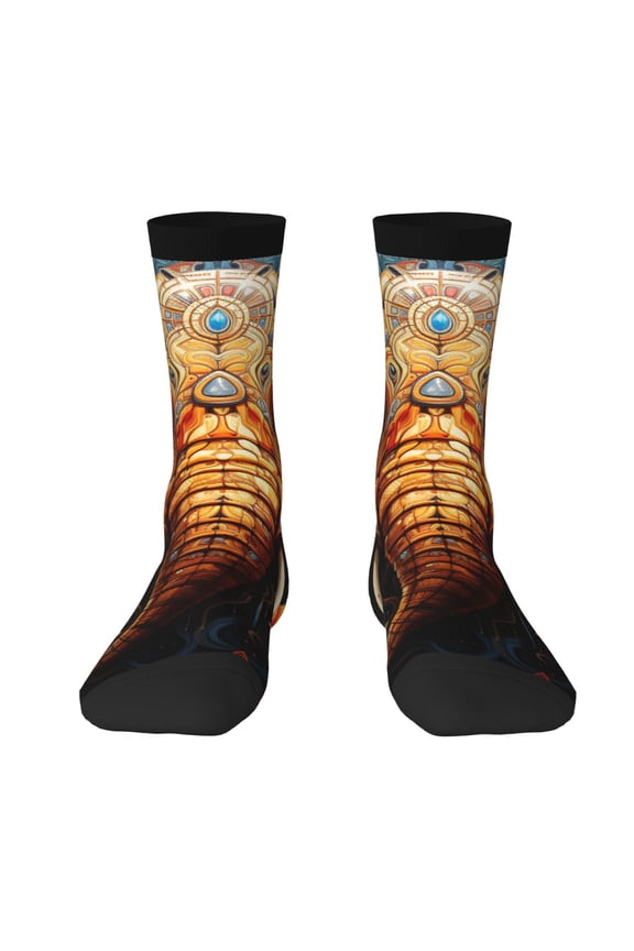 Novelty Funny Crew Socks Casual Crazy Socks for Men Women , Elephant Indian Psychedelic